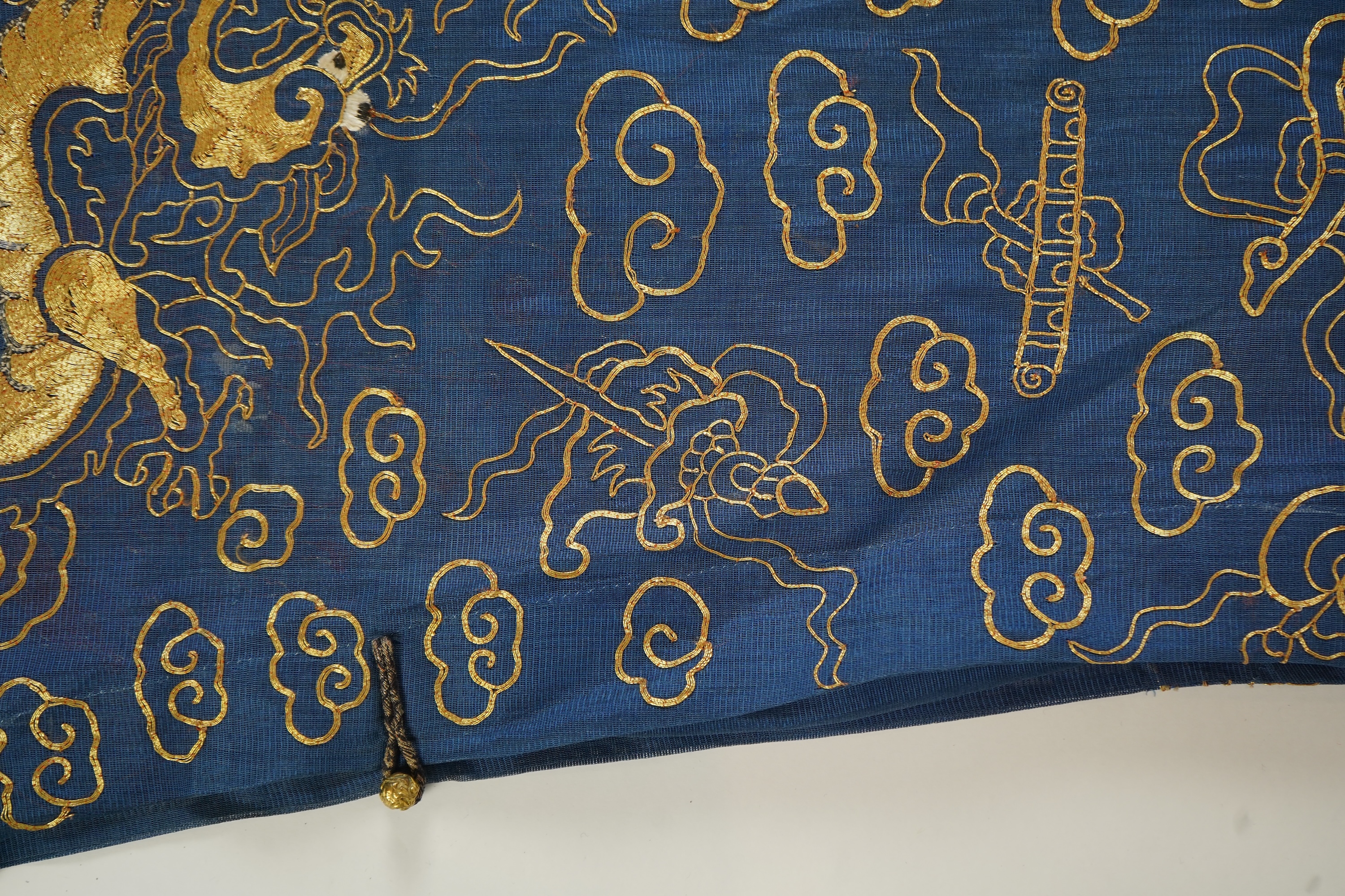A Chinese gold thread and silk gauze ‘dragon’ summer robe, jifu, early 20th century